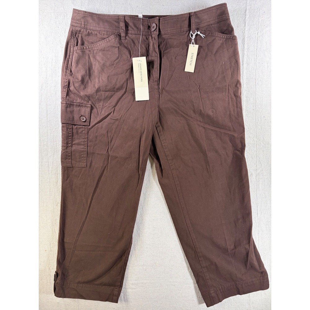 Jones New York Cargo Capri Pants Womens 14P Brown Stretch Cropped Cotton NWT